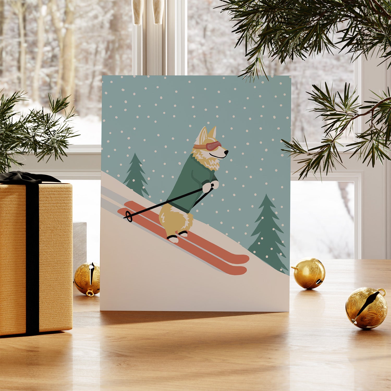 Corgi Skiing - Card
