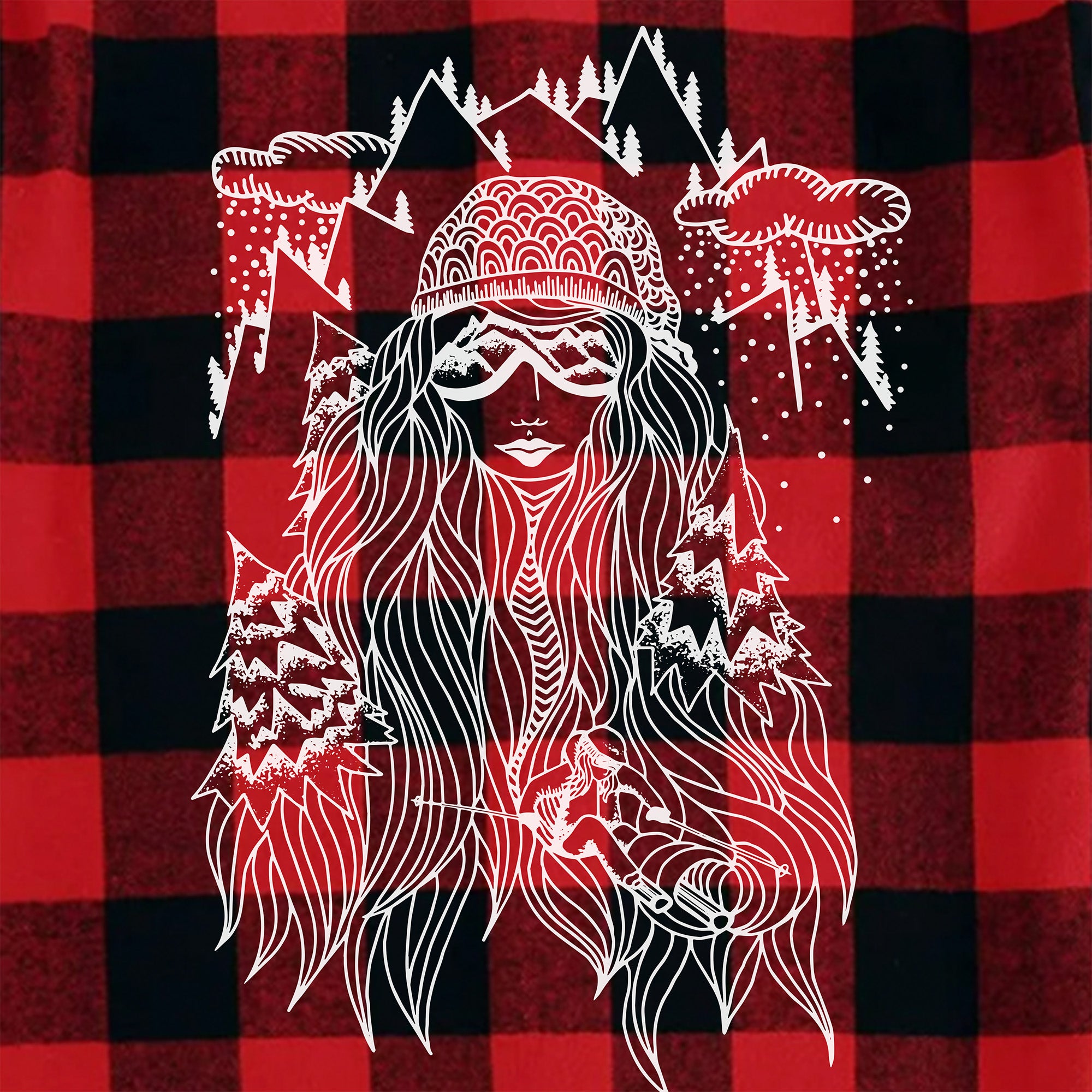 Ski Girl Buffalo Plaid Button Down Shirt - Women's