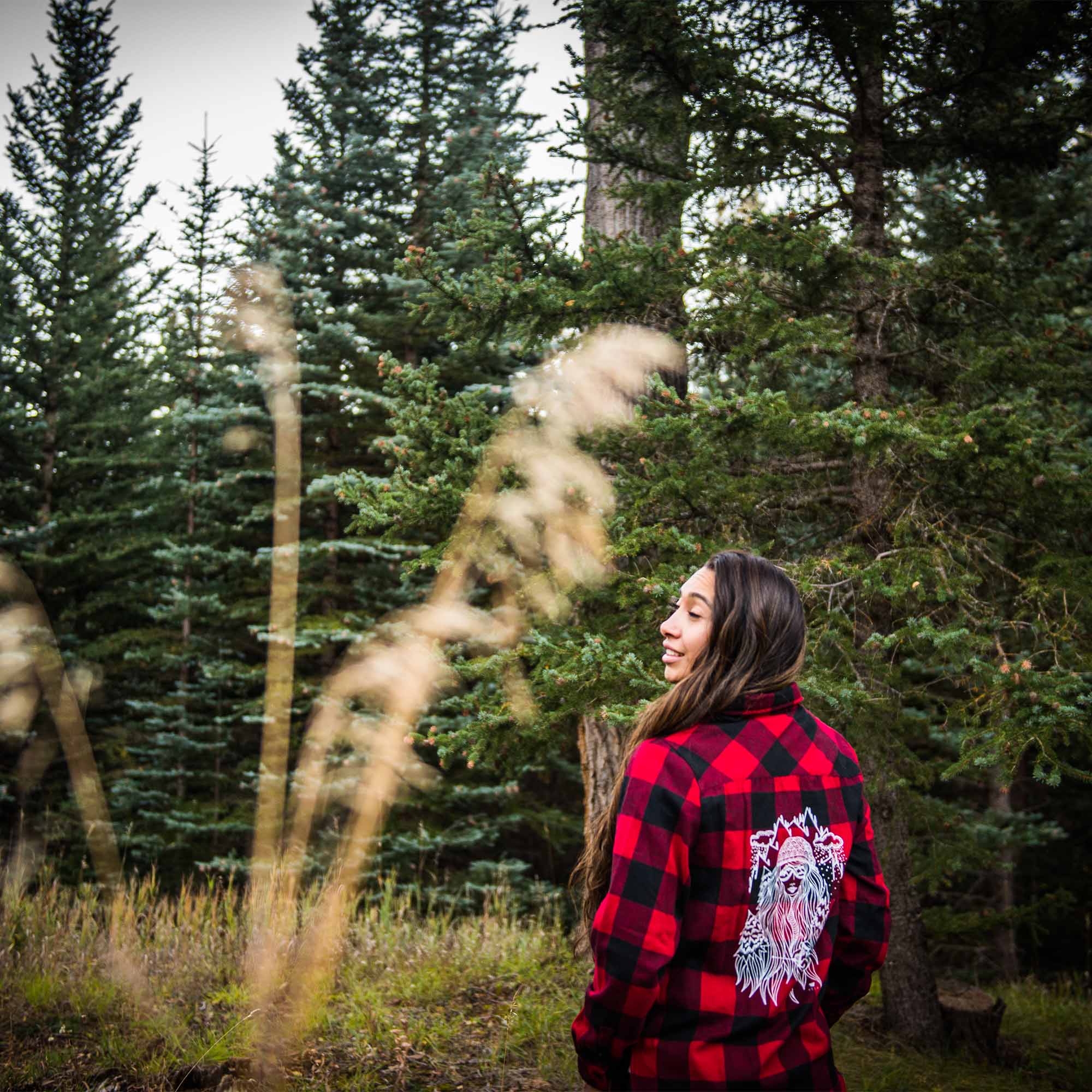 Ski Girl Buffalo Plaid Button Down Shirt - Women's