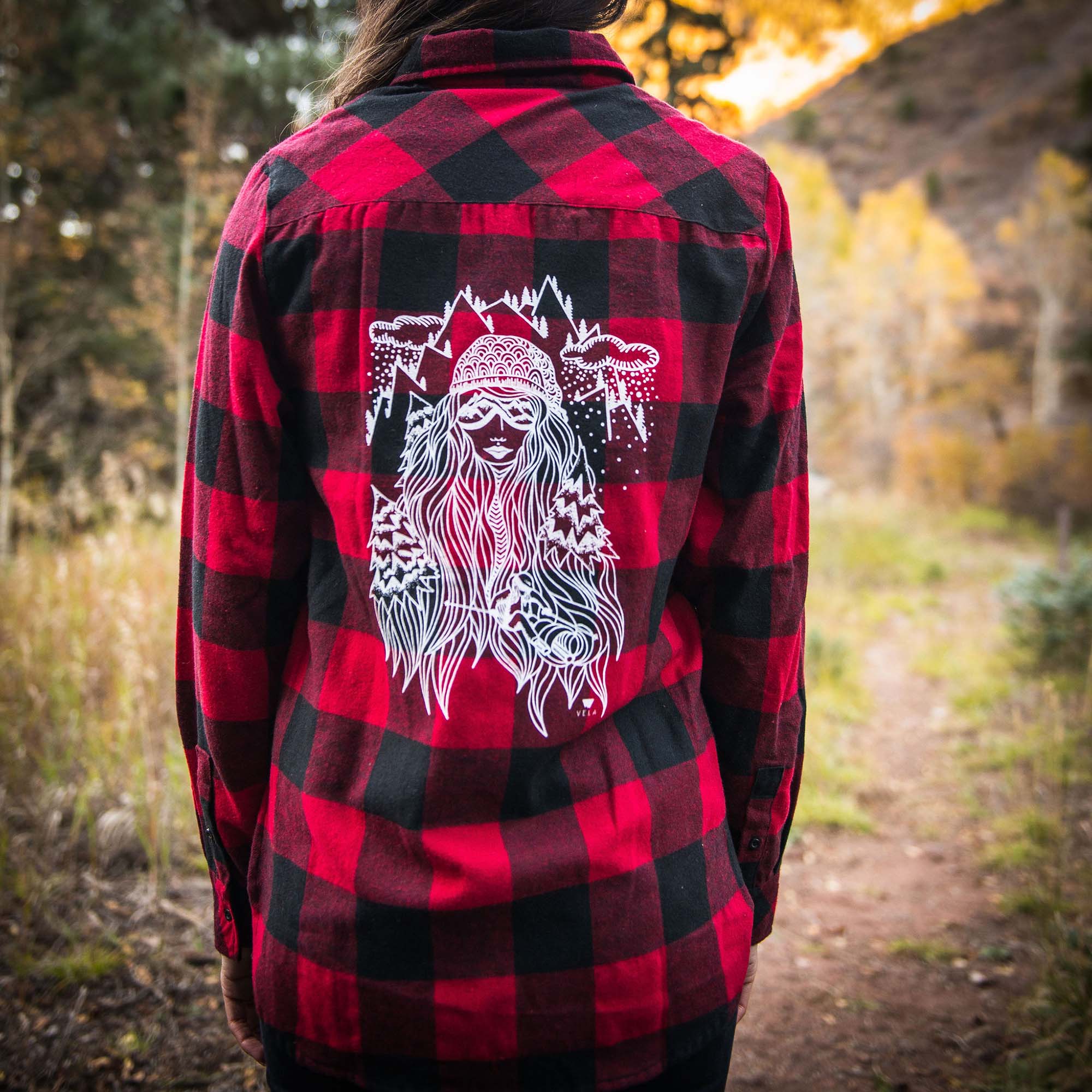 Ski Girl Buffalo Plaid Button Down Shirt - Women's