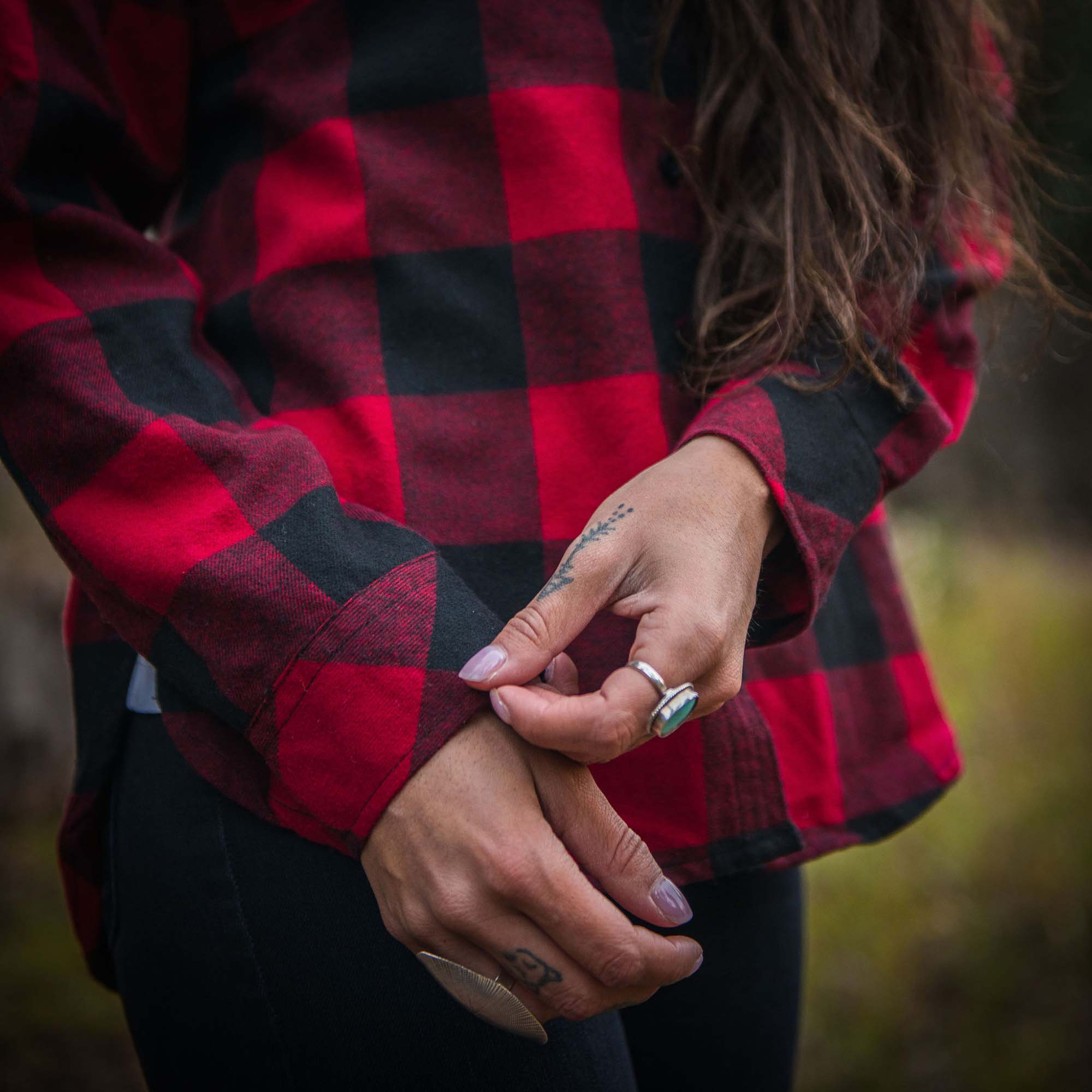 Ski Girl Buffalo Plaid Button Down Shirt - Women's
