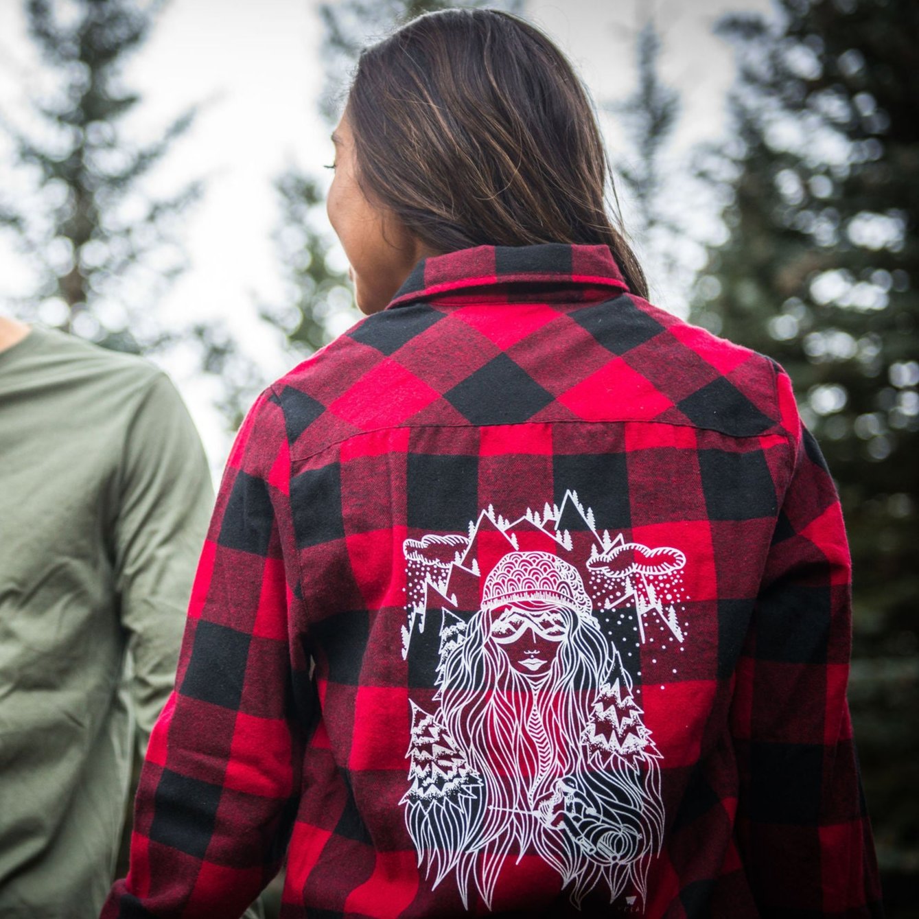 Ski Girl Buffalo Plaid Button Down Shirt - Women's