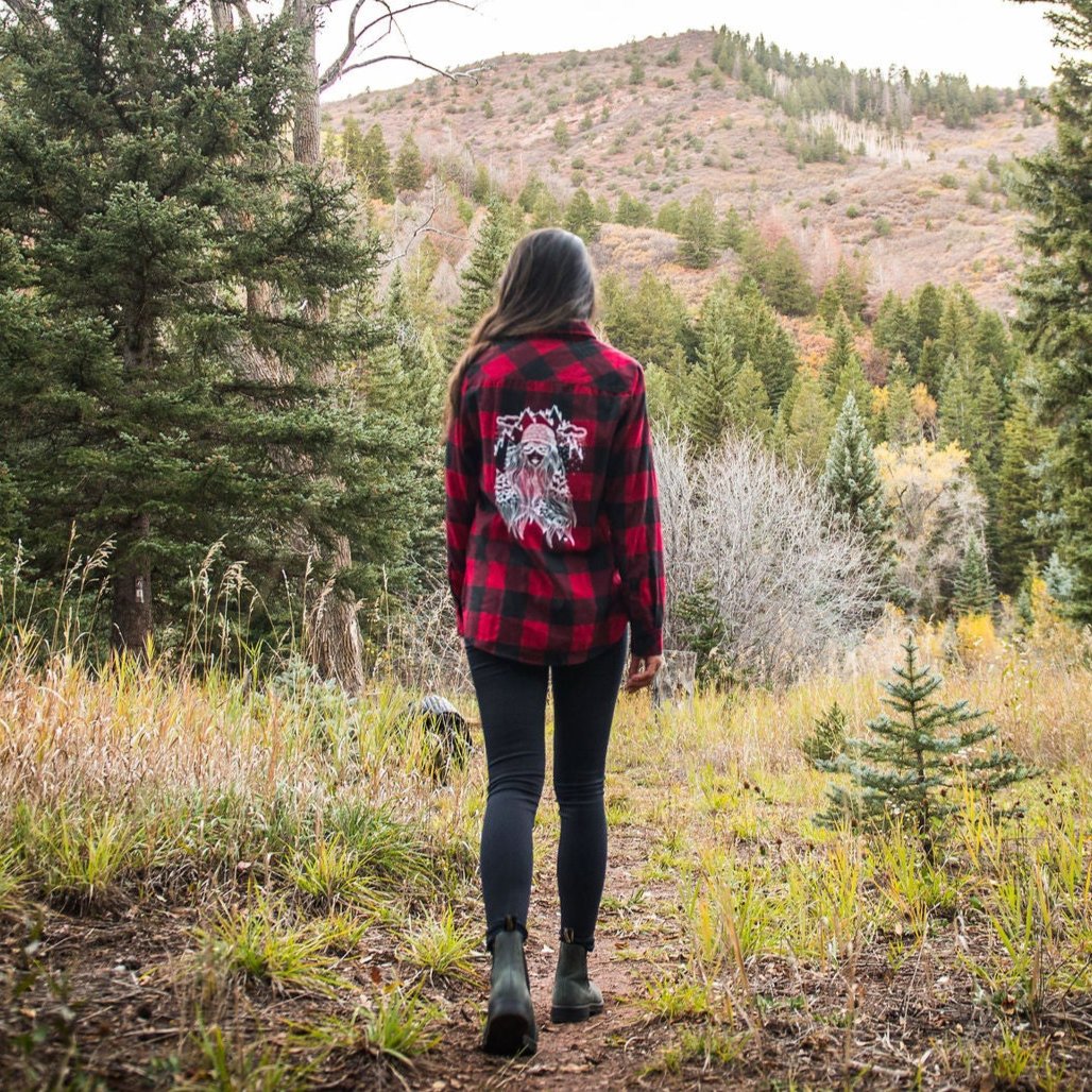 Ski Girl Buffalo Plaid Button Down Shirt - Women's