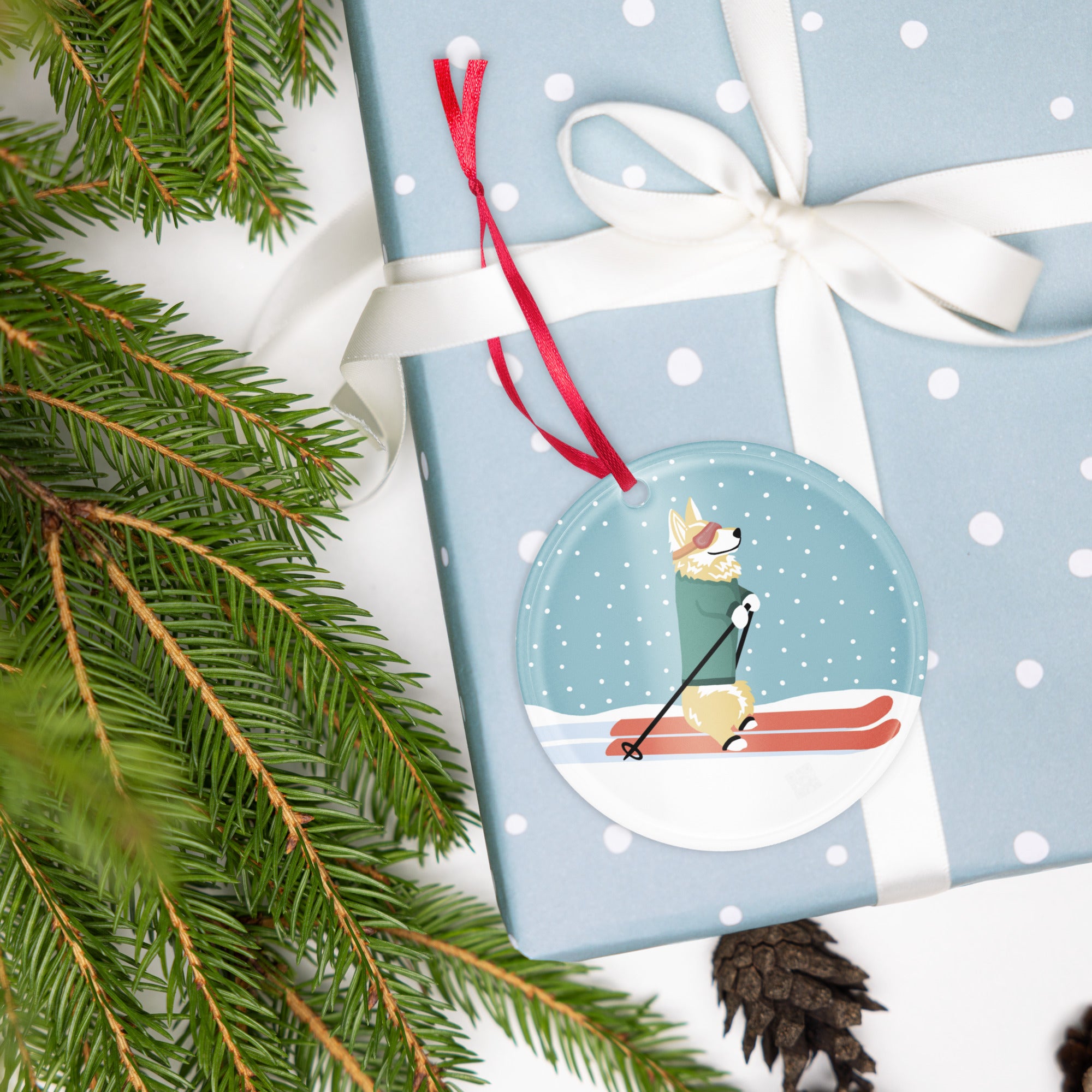Corgi Skiing Ornament
