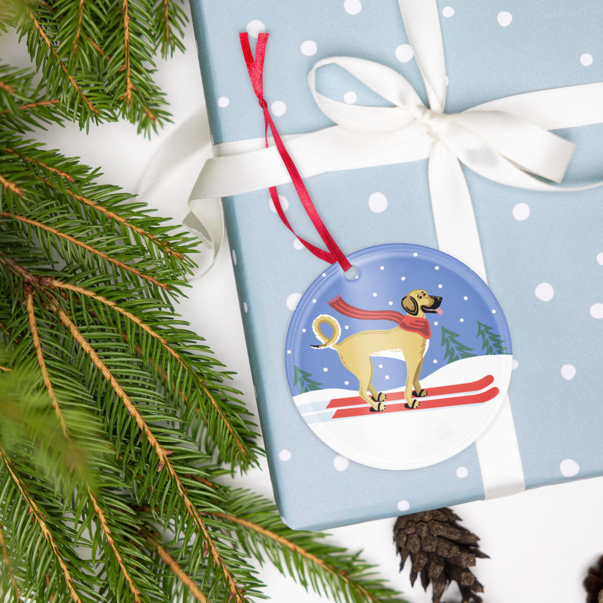 Great dane Mix Skiing Ornament