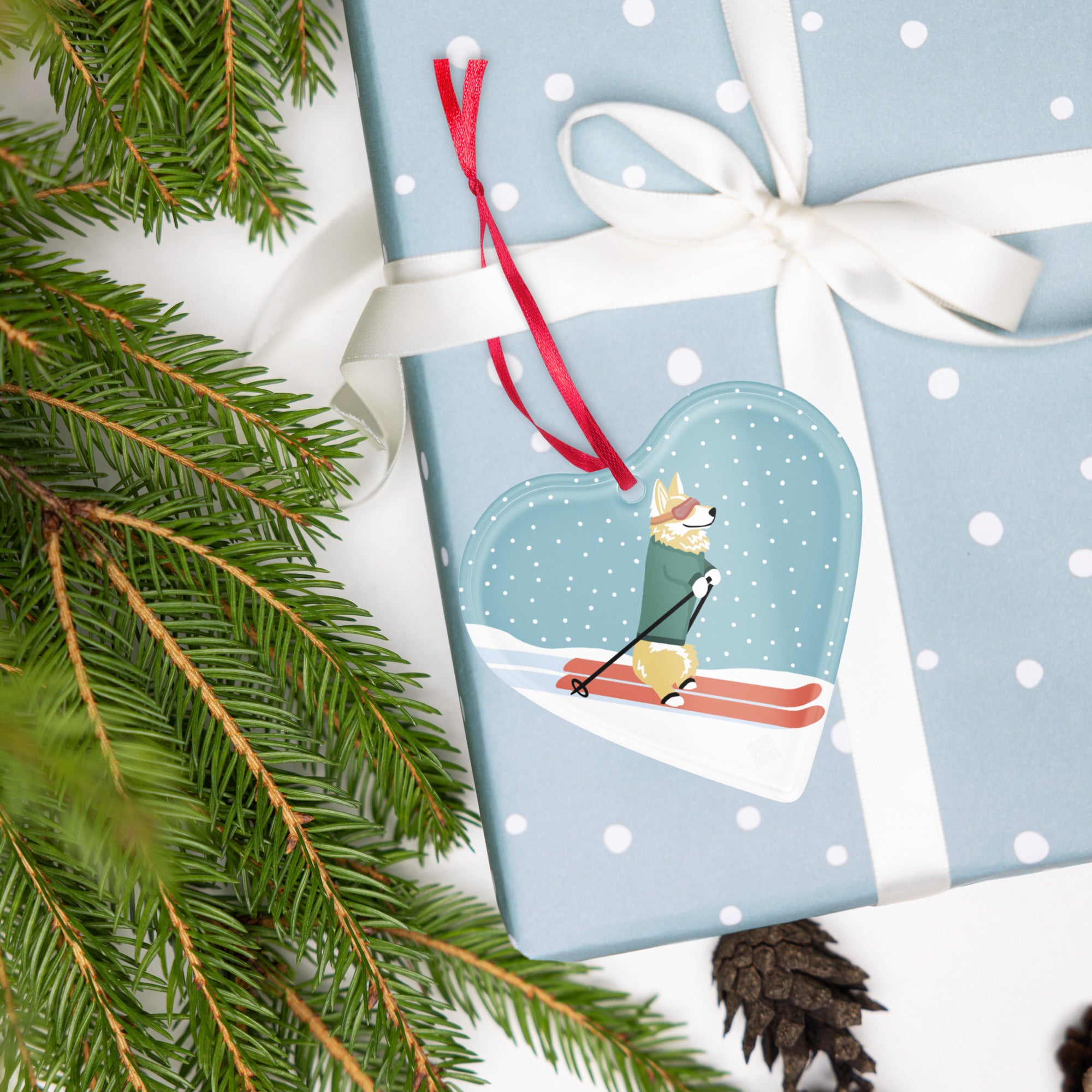Corgi Skiing Ornament