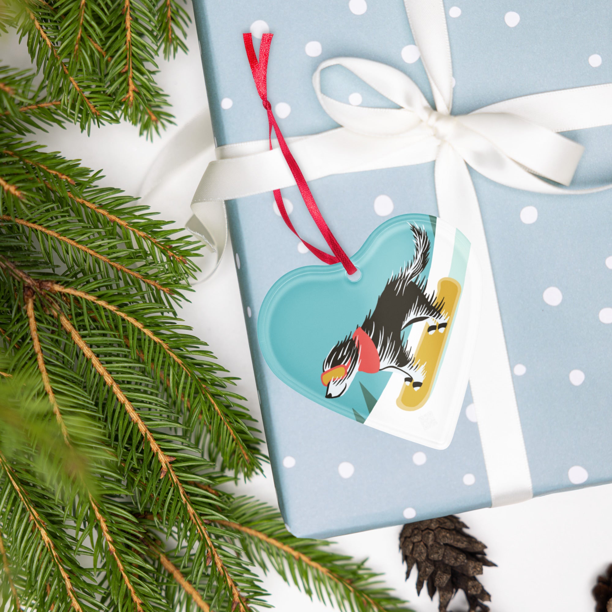 Scruffy Dog Snowboarding Ornament