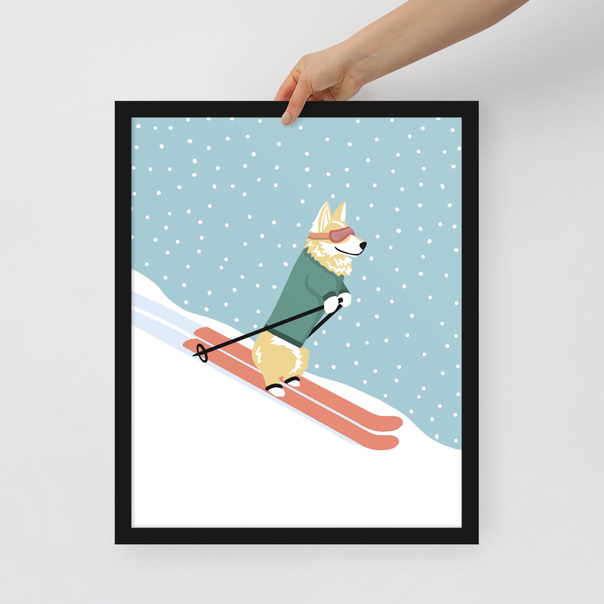 Corgi Skiing Print