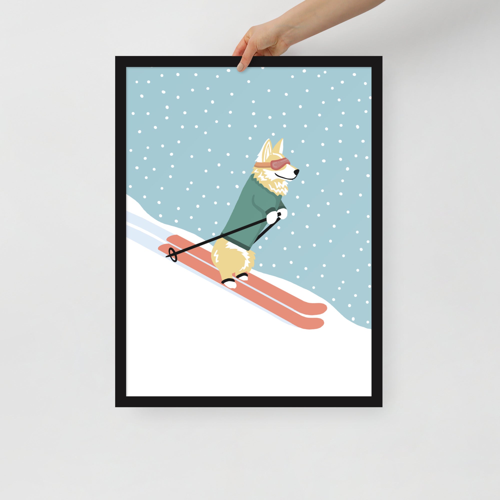 Corgi Skiing Print