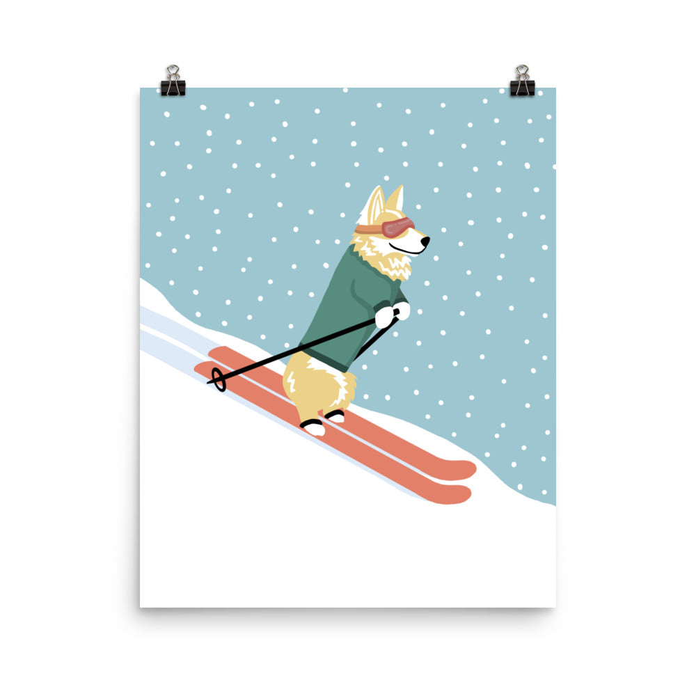 Corgi Skiing Print