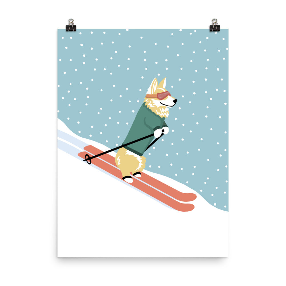 Corgi Skiing Print