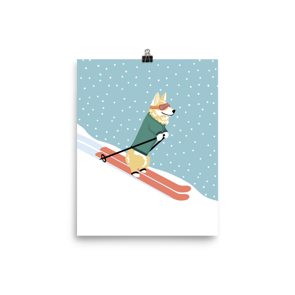 Corgi Skiing Print