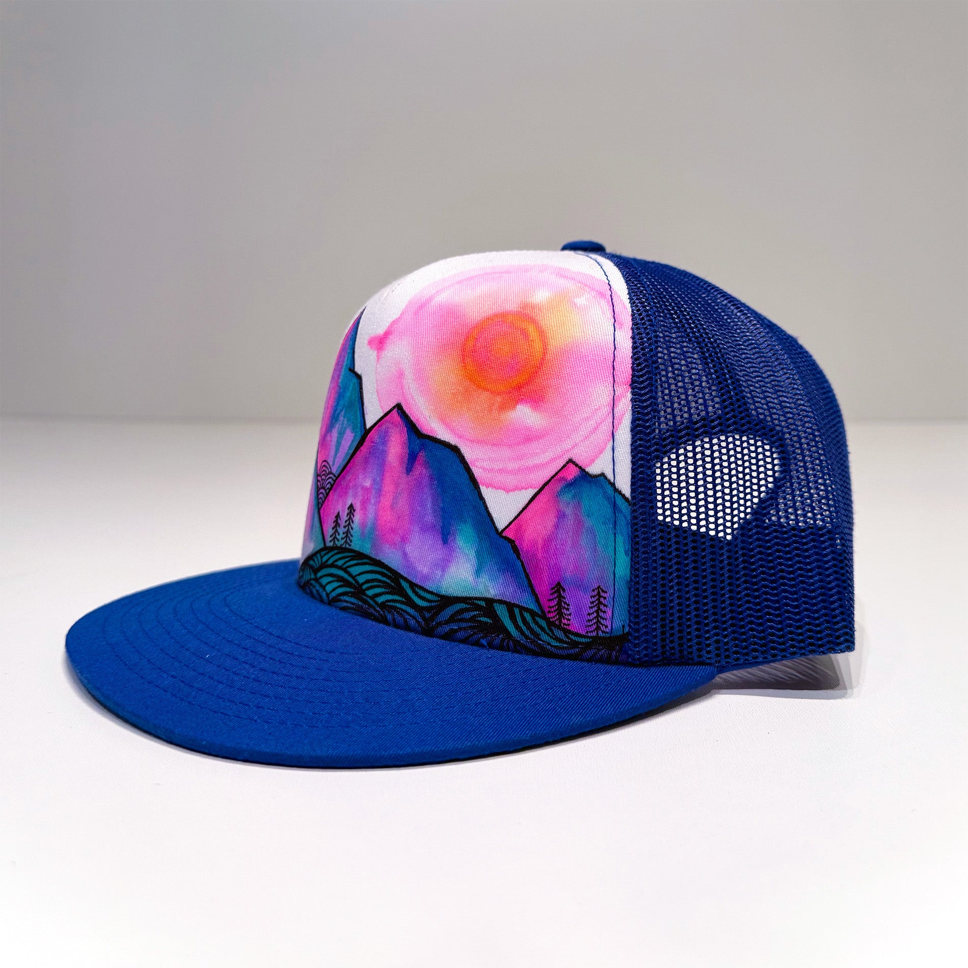 Hand Painted Hat // Blue Mountain 1 - One of a Kind