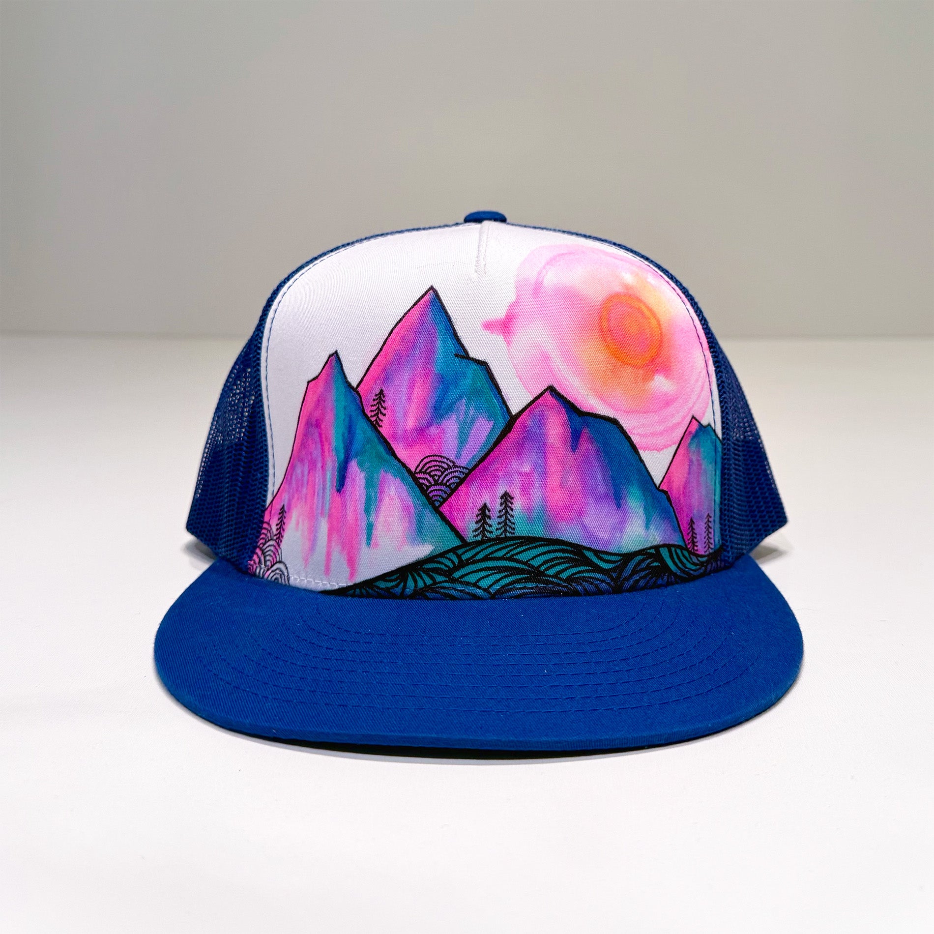 Hand Painted Hat // Blue Mountain 1 - One of a Kind
