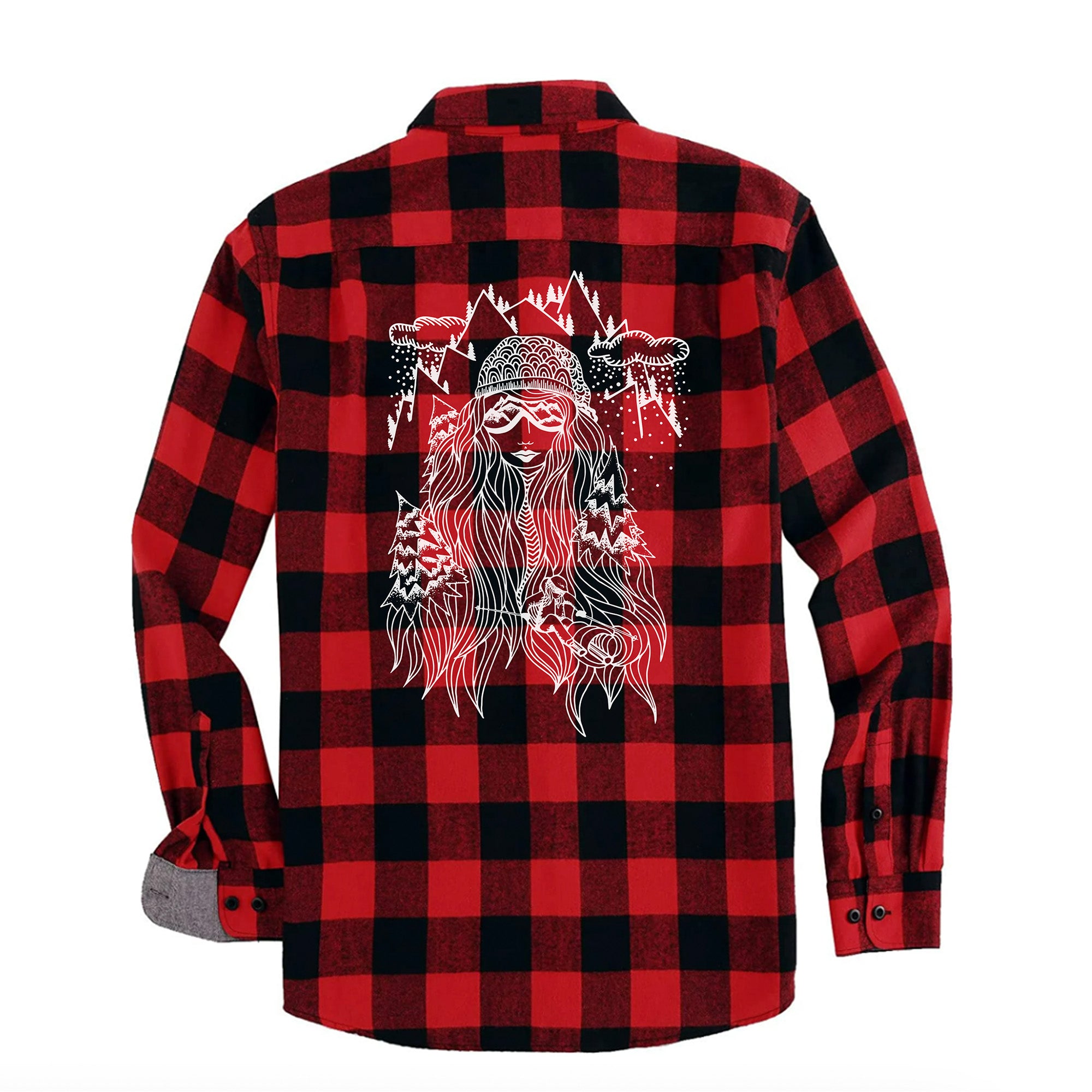 Ski Girl Buffalo Plaid Button Down Shirt - Women's