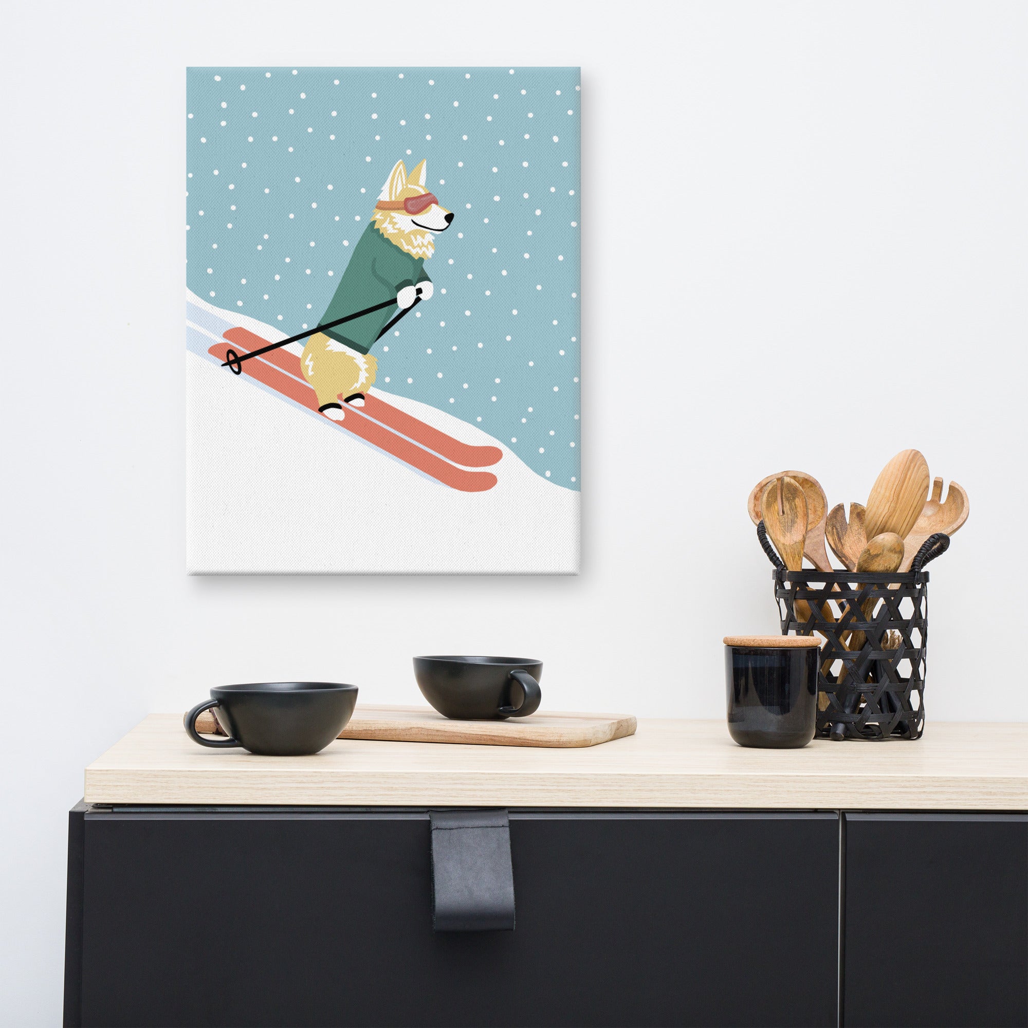 Corgi Skiing Print